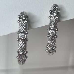 Judith Ripka Sterling Silver CZ Huggie 1” Hoop Earrings